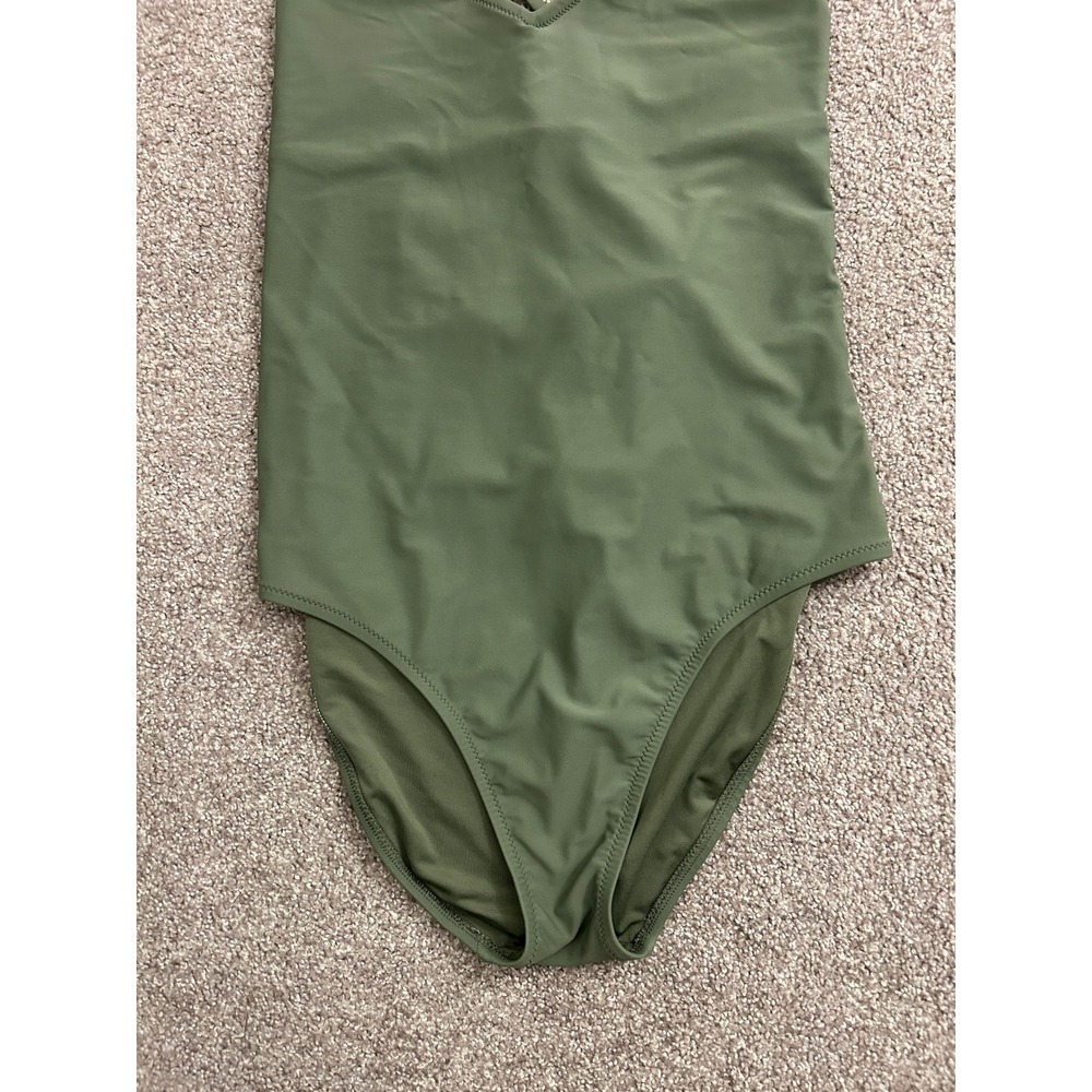 Aerie One Piece Swimsuit Womens Large Olive Green Excellent Lace Up Back V-Neck - Picture 3 of 8